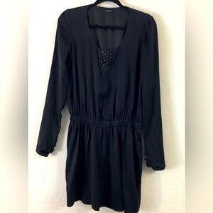 Joseph 100% Silk Mini Dress Size EU 36 Black Beaded Long Sleeve Evening Party